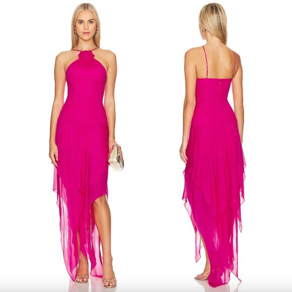 Lovers and Friends | Shelby Asymmetric Dress in Pink Handkerchief Hem Rosette S - Picture 1 of 16